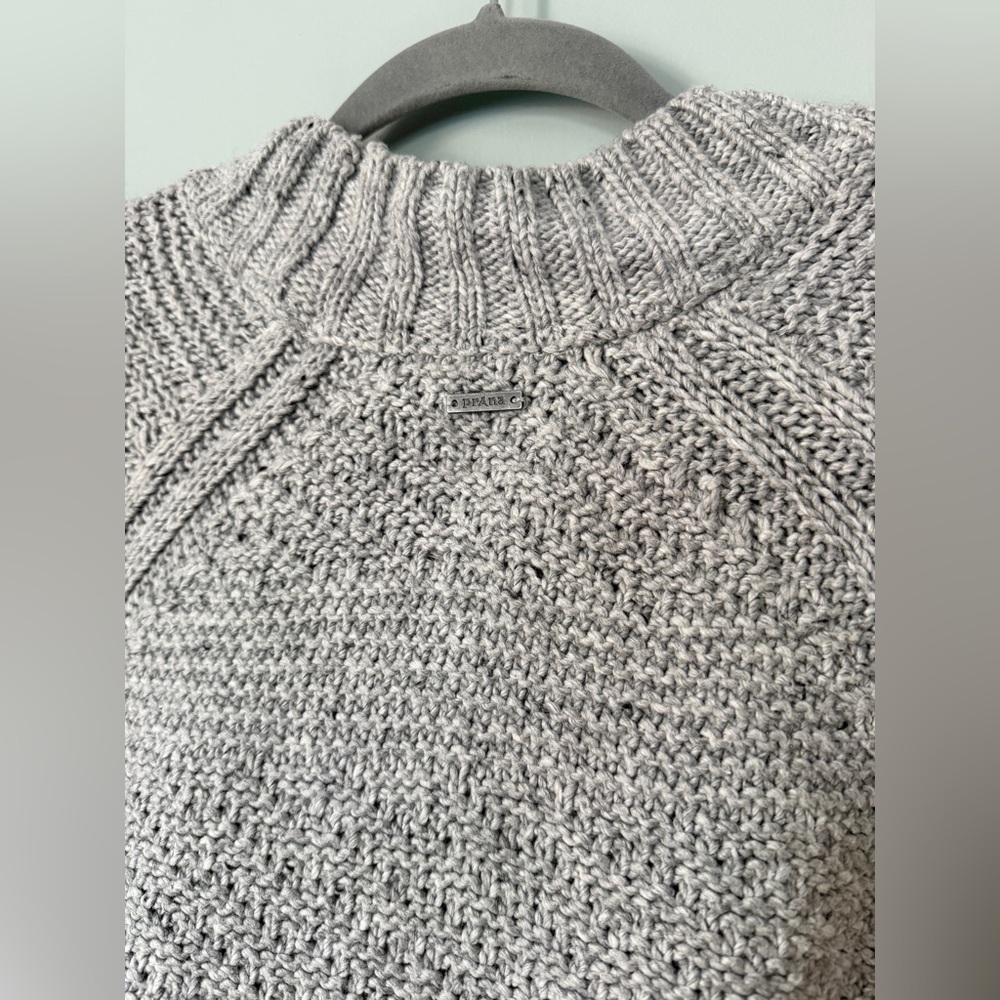 Prana Nemma Cotton Blend Mock Neck Sweater Heather Gray Chunky Knit Size Large - Picture 7 of 9